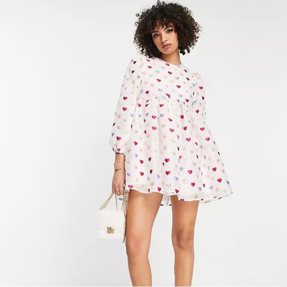 Sister Jane White Mini Dress with Multicolor Heart Print